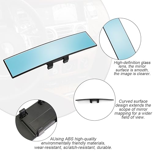 Image of Osilly Rear View Mirror for Car, 12.1 inch Interior Clip-on Panoramic Convex Rearview Mirrors, HD Anti Glare Wide Angle and Reduce Blind Spot, Universal for SUV Trucks Vehicles (Blue)
