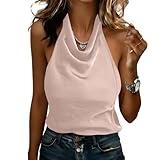 Womens Silk Spaghetti Strap Tank Top Business Casual Outfits V Neck Silk Satin Camisole Top Summer Sleeveless Work Shirts Elegant Cami Tank(A15 Yellows,Small)
