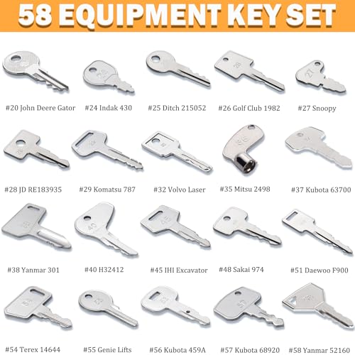 Image of 58 Pro Heavy Equipment Key Set Construction Machinery Ignition Keys Set for Caterpillar JCB Case Forklift Jlg Komatsu Volvo Kubota Yanmar Daewoo Hyster Ford Takeuchi New Holland