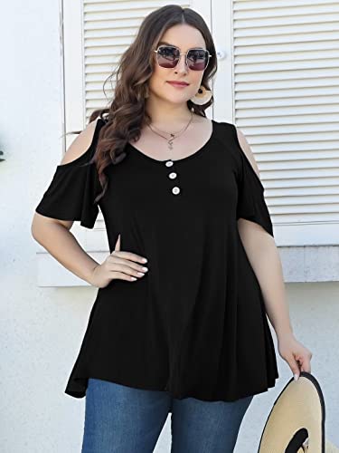 LARACE Cold Shoulder Tops for Women Plus Size V Neck T Shirts Short Sleeve Summer Clothes Button Up Tunic2