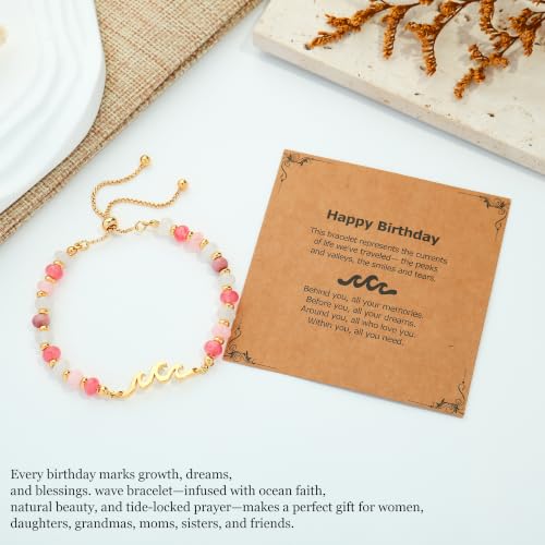 Image of Adjustable Natural Stone Bead Bracelet,Birthday Gift | Natural stone and 18K gold-plated copper adjustable wave bracelet ,birthday gift for family, friends and bestie