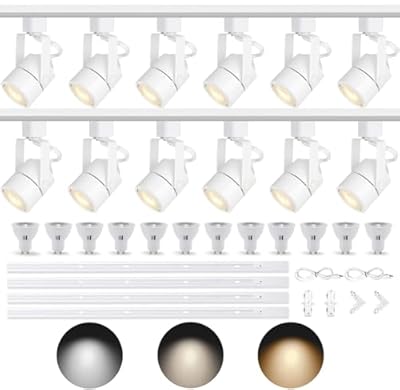 Bravsekai LED Track Lighting Kit, 3CCT 10W Track Lights Heads 3000K/4000K/6000K Adjustable with 13.12FT H-Type Track Light Rails 12PCS Ceiling Spotlight Fixture Replaceable GU10 Bulb
