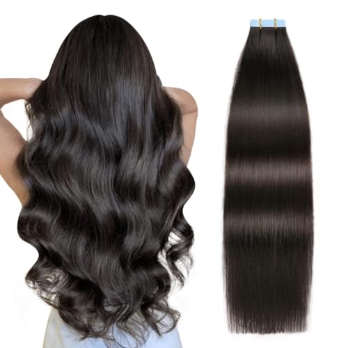 Image of SUYYA Tape In Hair Extensions Human Hair 30 Inch #1B Off Black