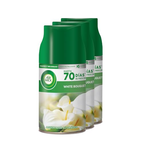 Air Wick Freshmatic Recambios de Ambientador Spray Automático, Esencia para Casa con Aroma a White Bouquet - Pack de 3