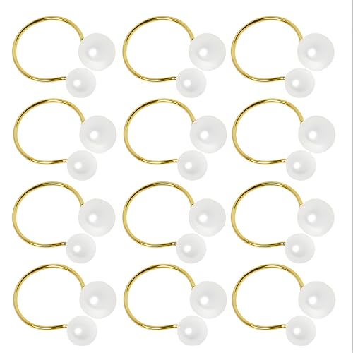 Gold Pearl Napkin Rings Set of 12 Holder for Family Gatherings Napkin Metal Buckle for Dinning Table Decorations Beaded Serviette Rings for Valentine Birthday Party Holiday Banquet Dinner Wedding