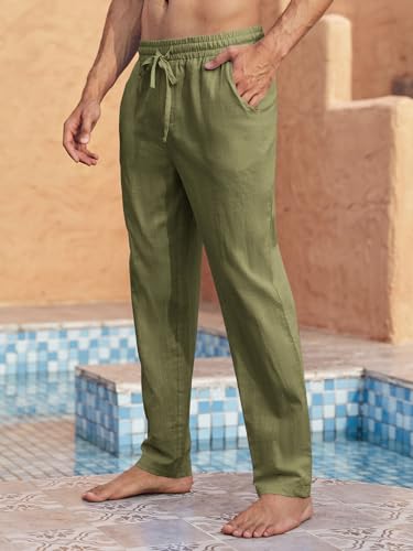 Image of PASLTER Mens Cotton Linen Pants Casual Summer Beach Pants Dress Trousers