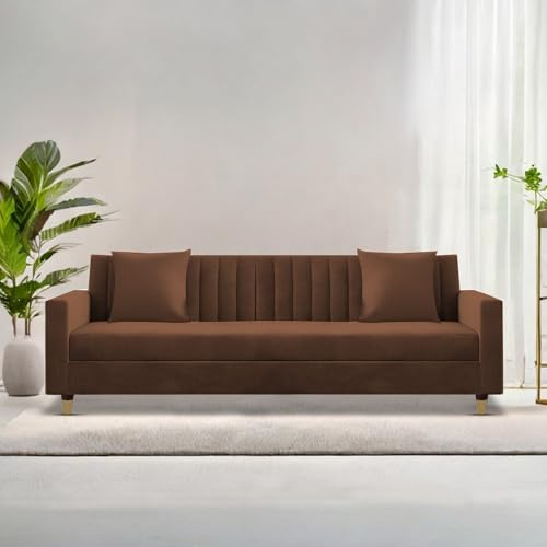 Image of Casaliving Garcia 3 Seater Sofa Set for Living Room (Brown Colour) Premium Fabric Sofa