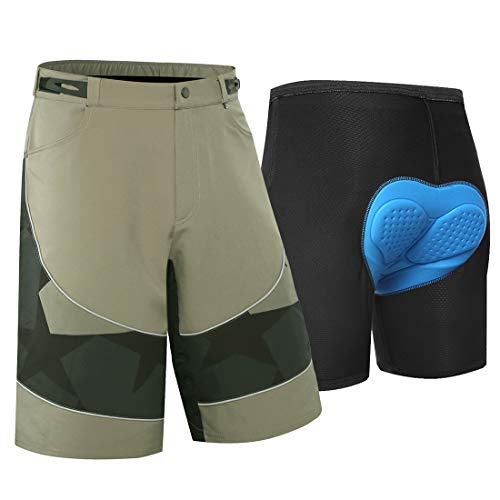 FMSBSC Mens Mountain Bike Biking Shorts, Bicycle MTB Shorts, Loose Fit Cycling Baggy Lightweight Pants with Pockets,Green,L