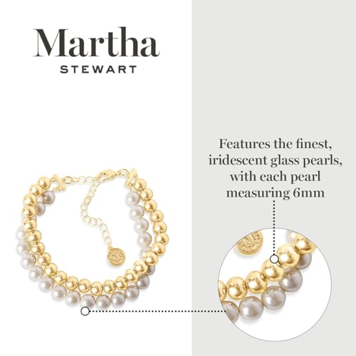 Martha Stewart Two Strand Pearl and Gold Ball Bracelet, 7 Inches For Women2