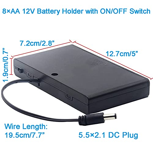 Greluma 2 stuks 12V 8xAA batterijhouder kunststof batterij-opbergdoos met AAN/UIT-schakelaar voor behuizing met 5,5 mm x… - Afbeelding 6