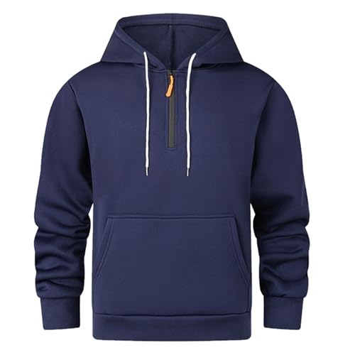 Mens Quarter Zip Hoodie Pullover Trendy Drawstring Sweatshirt Stand Collar Thick Hoodies Sweater with Kangaroo Pocket