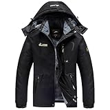 WILLONG Mens Waterproof FLeece Jackets Winter Coats Warm Mountain Jackets with Hood for Outdoor Hiking Walking Skiing Working Camping Fishing Black UK Large