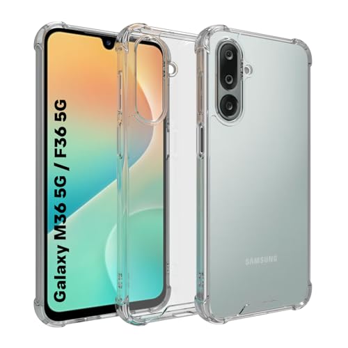 Image of RIGGEAR Shockproof Clear Hybrid Airbag Armor Back Cover Case for Samsung Galaxy M36 5G / F36 5G (Transparent PC and TPU Bumper)