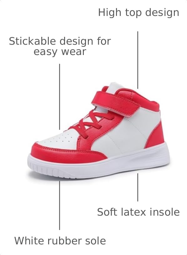 Image of Kids Sneakers Boys Running Shoes Girls High Top Casual Lightweight Classic Adjustable Strap Sneakers