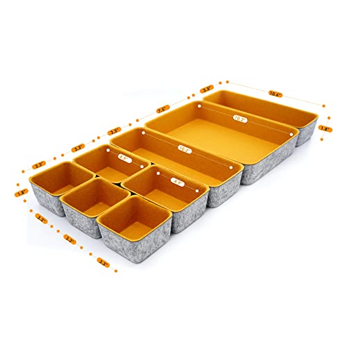 Image of Welaxy 8-Piece Felt Drawer Organizers Curry Desk Tray Makeup Storage