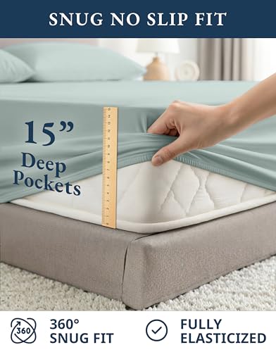 Image of LANE LINEN Sheets for California King Size Bed- 4Pc 100% Organic Cotton Cal King Size Sheets Set, Soft Percale Sheets, Luxury Hotel Sheets, 15 inch Deep Pocket California King Sheet Set - French Blue