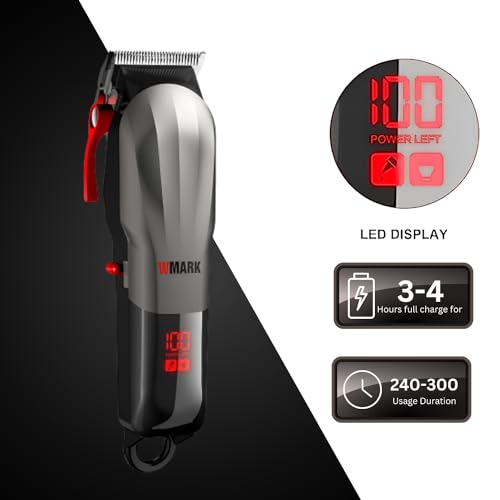 Image of WMARK Ng-115 Professional Zero Gapped Hair Clipper Self Sharpening Blade 7000 Rpm Magnetic Motor Charging Adaptor 4 Guide Comb Taper Lever Adjustments For Close Cut Trimming For Men,Grey