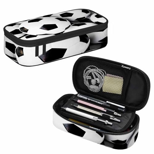 Image of Footballs Pencil Case Soccer Ball Stacked Outdoor Sport Pencil Bag Pen Markers Pouch Holder Organizer for Boy Girl School Students