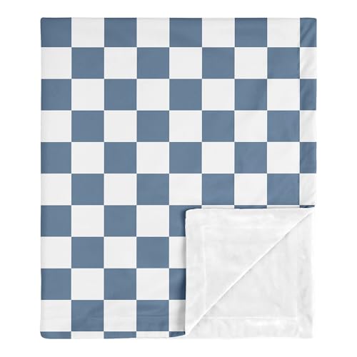 Image of Sweet Jojo Designs Soft Baby Blanket (Blue Gingham Checkered Plaid) for Boys, Infant, Newborns, Toddler 30x36in - Stroller Swaddle Security Receiving Blankets Minky (Vintage, Classic, Checkerboard)