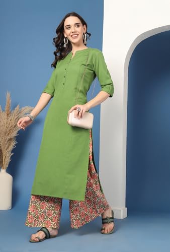 Image of Pistaa's Women's Regular Fit Cotton Solid Kurta Palazzo Set