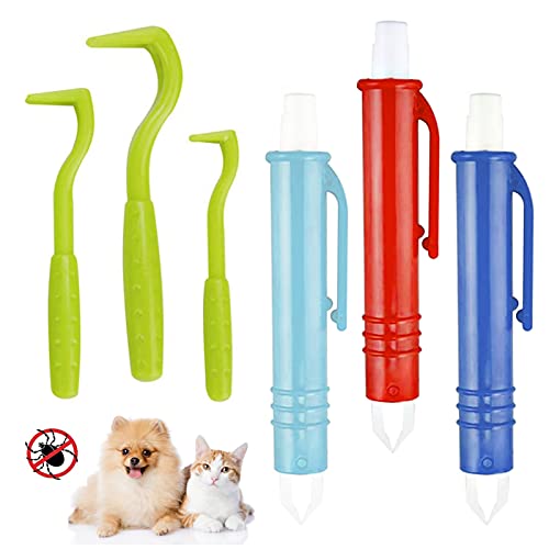Alviller Zeckenentferner Set Für Hunde Katze,6 Stück Kunststoff Zeckenentferner Set, Zeckenhebel and Zeckenhaken für Hunde und Katzen Cover