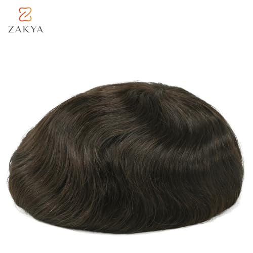 Zakya Hair System for Men Thin Skin Men's Toupee 100% Human Hair Men's Hairpieces 8x10 Inches Base Size Hair Replacement System for Men (Dark Brown 2#) - Image 4