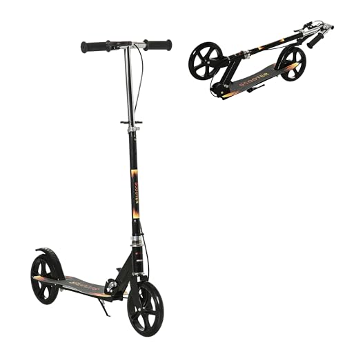 HOMCOM Trottinette Enfant Pliable à 2 Roues pour Enfant de 7 à 14 Ans avec Guidon réglable en Hauteur sur 3 Niveaux et Double Frein - Noir