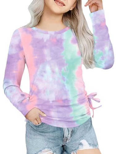 Image of Arshiner Girls Long Sleeve Shirts Ruched Knot Side Tunic Blouse Tee Tops