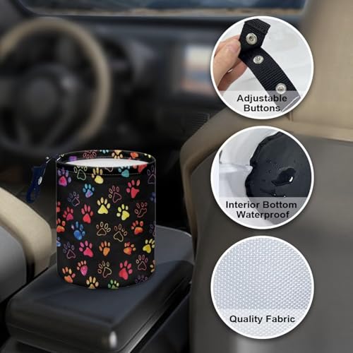 Image of Colorful Mushrooms Car Garbage Can - Small Trash Can with Leak Proof Inside Liner and Hanging Strap - Portable Car Organizer Essentials