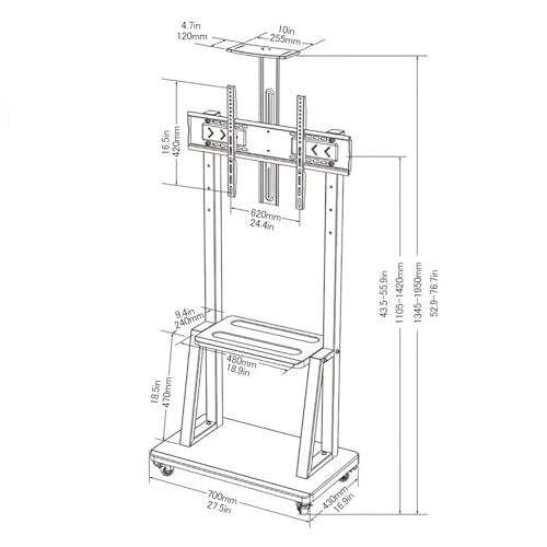 Soporte móvil para TV con ruedas ajustables, carga hasta 300 lb miniatura 2