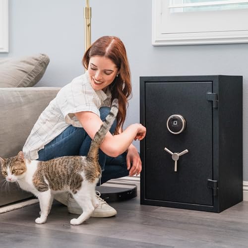 RPNB Biometric Fingerprint Fireproof Safe Box,Digital Fire Proof Safe with 3 Spoke Safe Handle,Touch Screen and Removable Shelf,Fireproof Home Safe for Money Documents Jewelry and More,2.12 Cubic Feet - Thumbnail 2