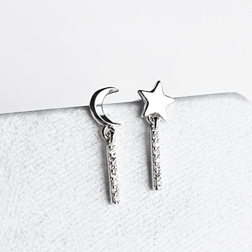 Boucles d'oreilles lune étoile argent S925 anti-allergie pour oreilles sensibles