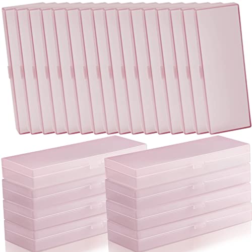 Image of Fainne 24 Plastic Pencil Case Bulk Hard Pencil Boxes with Snap Lid Crayon Maker Pen Organizer Stackable Craft Storage Boxes for School Supplies(Single Layer,Pink,7.09 x 2.36 x 0.98 Inch)
