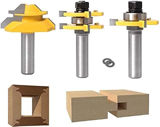 Lock Miter 45 Degree Joint Router Bits + 2Pcs Tongue and Groove Set [1/2-Inch], 45° Router Bit + Wood Milling Cutter Set 3 Teeth T Shape
