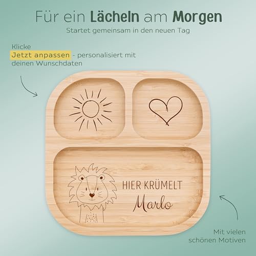 wunderwunsch - Personalisierter Baby Teller mit Saugnapf - Praktisches Kleinkind Zubehör mit Namen - Kinder Teller Rutschfest - Personalisierte Geschenke Geburt
