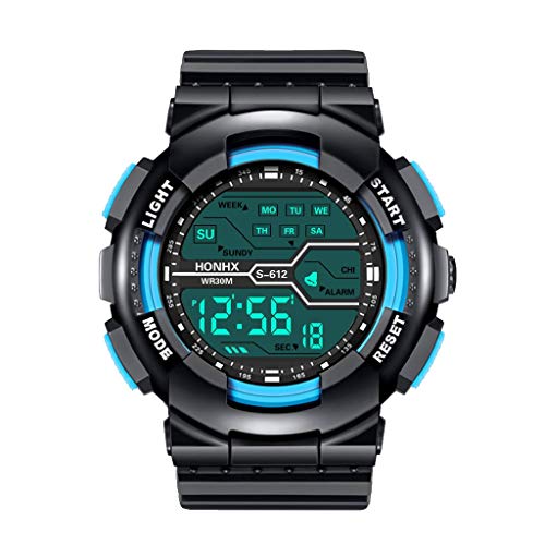 Date Fashion Wrist Boy Waterproof Sport Watch Digital Stopwatch Rubber Men's LCD Men's Watch Atomic (Sky Blue, One Size)