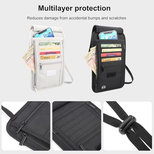 Image of Travel Neck Wallet with RFID Blocking Passport Holder, RFID Blocking Stash Neck Wallet, Neck Storage Bag for Keeping Credit Cards & Travel Documents Safe & Small Change (Black)