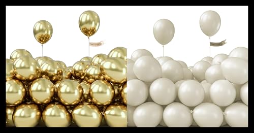 PartyWoo Metallic Light Gold Balloons 50 pcs and PartyWoo White Sand Balloons 50 pcs