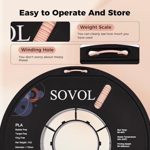 Image of Sovol 3D Printer Matte PLA Filament 1.75mm 1KG (2.2lbs), Peach Beige