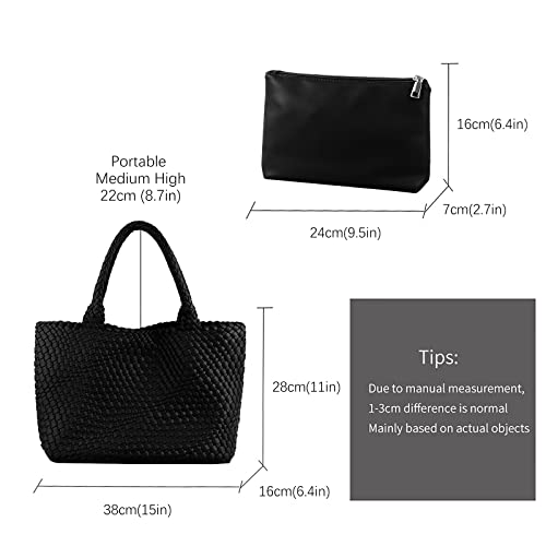 Image of Woven Tote Bag for Women Retro Handwoven Shoulder Travel Handbag Large Capacity Hobo Vegan Leather Bags with Purse