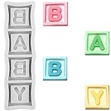 CANYANGMOLD Baby Blocks Fondant Molds BABY Letter Silicone Mold for Baby Birthday Cake Decoration Cupcake Toppers Chocolate Candy Sugar Polymer Clay Gum Paste