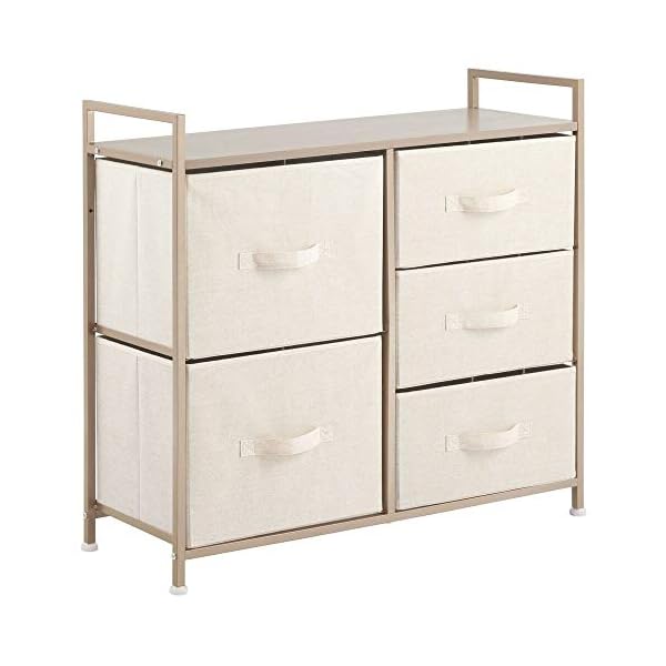 mDesign Unit with 5 Storage Drawers – Broad Chest of Drawers for The Nursery – Nursery Organiser with Polka Dot Design Made of Metal, MDF and Fabric - Image 9