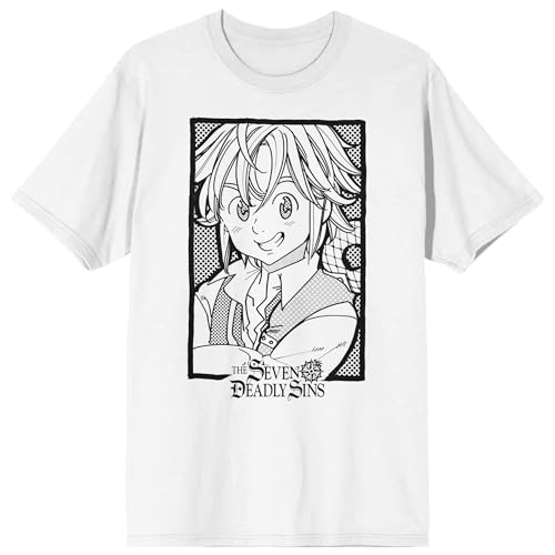 Seven Deadly Sins (Manga) Meliodas in Line Frame Mens White Short Sleeve Tee-3XL