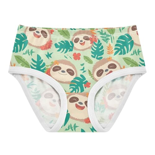 Wusikd Cute Sloth Tropical Leaves Flowers Girls' Underwear Cotton Girls Briefs Soft Toddler Underwear 2T