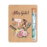 Geschenk Friseur Geldgeschenk Holz Alles Gute Aufsteller Mit Reagenzglas Geschenk für Friseurin Kreative Geldverpackung Geburtstag Danke Kollegin Salon Deko Idee Gutscheinhalter