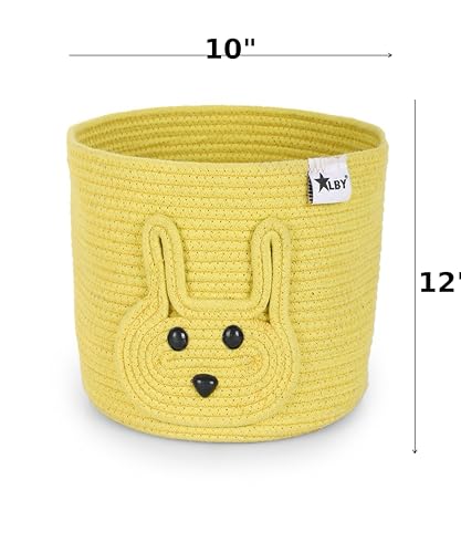Image of ☆LBY ute Cotton Basket, Handcrafted Woven Storage Planter Basket for Home Decor, Multi-Purpose Bag with Handle for Living Room Bathroom Laundry & Toys cat shape (yellow rab 10 x 12 inch)