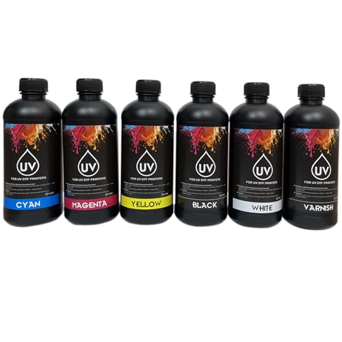UV DTF Ink 500ml for UV DTF Printer Printing on UV DTF A B Films for XP600 TX800 i3200 i1600 L805 1390 DX5 DX6 DX7 DX10 UV Sticker Printer(6×500ML CMYKWV One Set)