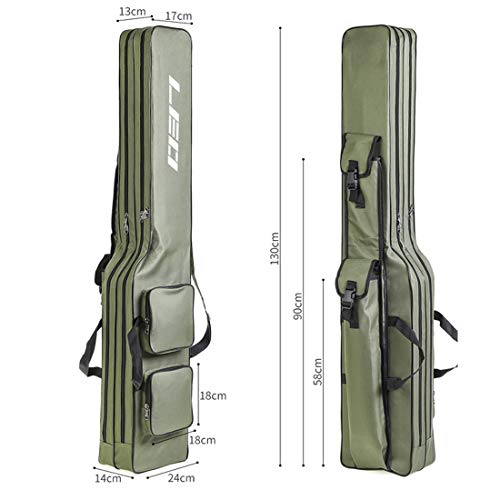 Leo Fishing Tackle Storage Bag 130Cm/4.27Ft Portable Fishing Rod Reel Organizer Fishing Pole Gear Tool Cases Carrier Two Layer Durable Oxford Large Capacity Travel Fishing Cover Bag (Green) #TOP1