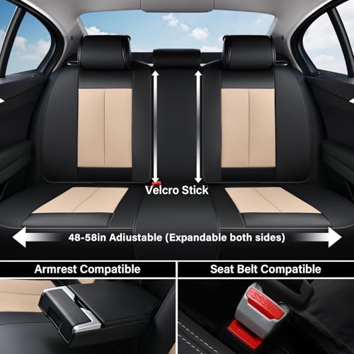 Image of Coverado Car Seat Covers Full Set, Seat Covers for Cars, Automotive Seat Covers, Waterproof Nappa Leather Front Seats and Back Car Seat Protector, Universal Fit for Most Cars SUV Trucks,Black&Beige