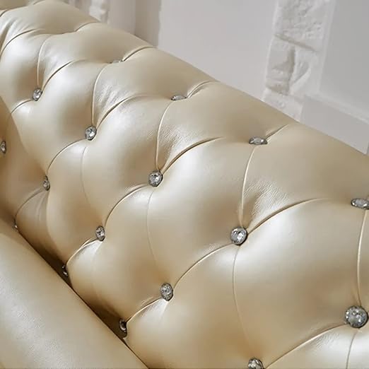 Image of Solid Wood Velvet Fabric L Shape Sofa Sofa for Living Room Button Tufted Sofa Chair for Home & Office (Left Aligned L-Shaped (Beige2)